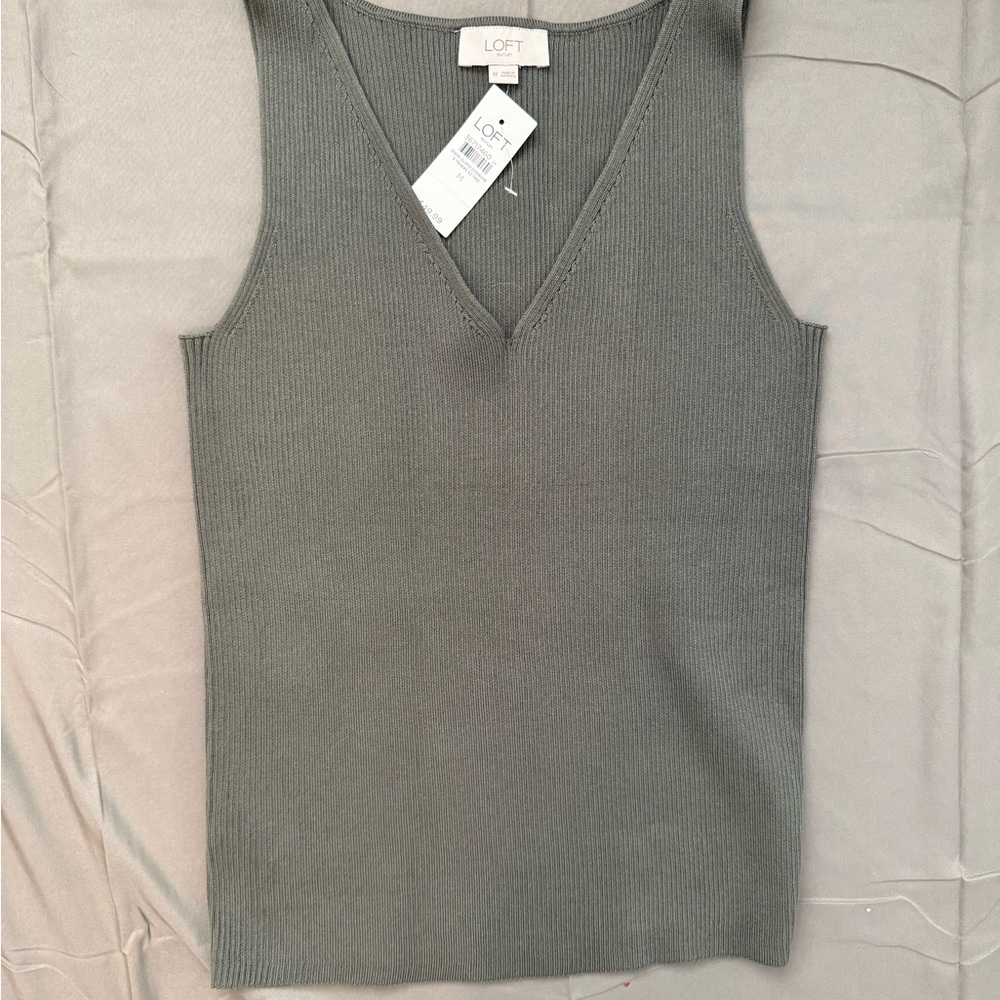 LOFT Grey/Green Fitted V-Neck Ribbed Tank